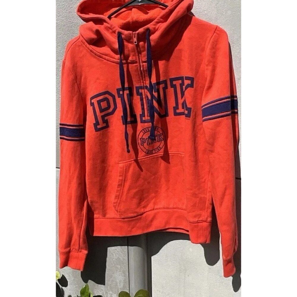 Victoria’s Secret PINK Women’s Sz M Orange Red Jacket Half Zip Pullover Sweater